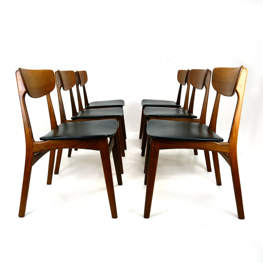 Set 6 Mid Century Dining Chairs - Danish Influance - NEW Black Vinyl Fabric