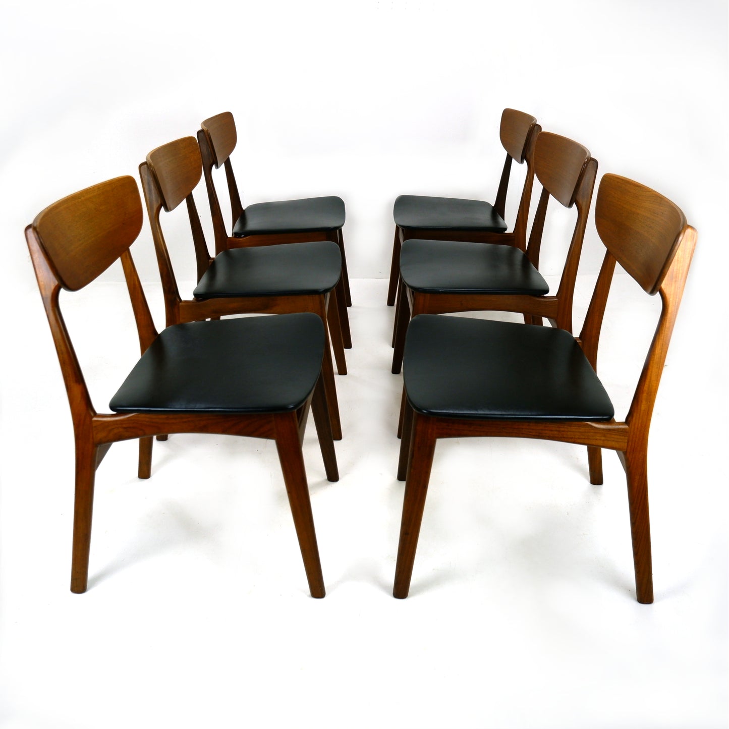 Set 6 Mid Century Dining Chairs - Danish Influance - NEW Black Vinyl Fabric