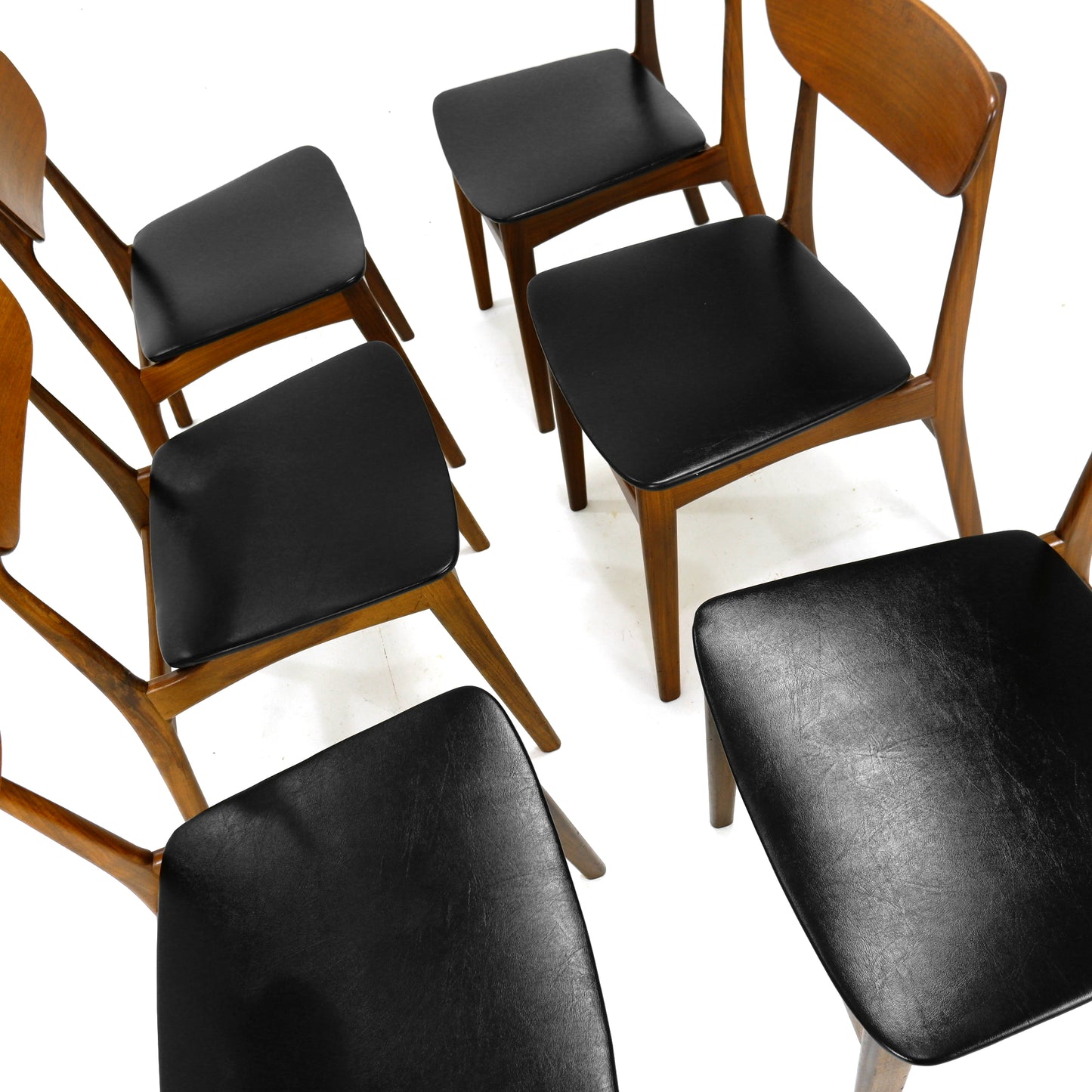 Set 6 Mid Century Dining Chairs - Danish Influance - NEW Black Vinyl Fabric