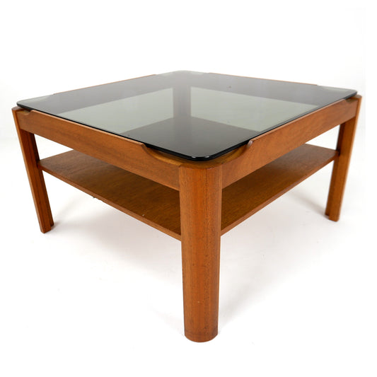 Mid Century MYER Teak and Smoked Glass Coffee Table - Vintage Furniture