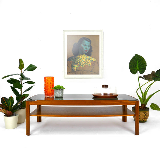 Mid Century Coffee Table by MYER - Teak and Smoked Glass - FREE DELIVERY