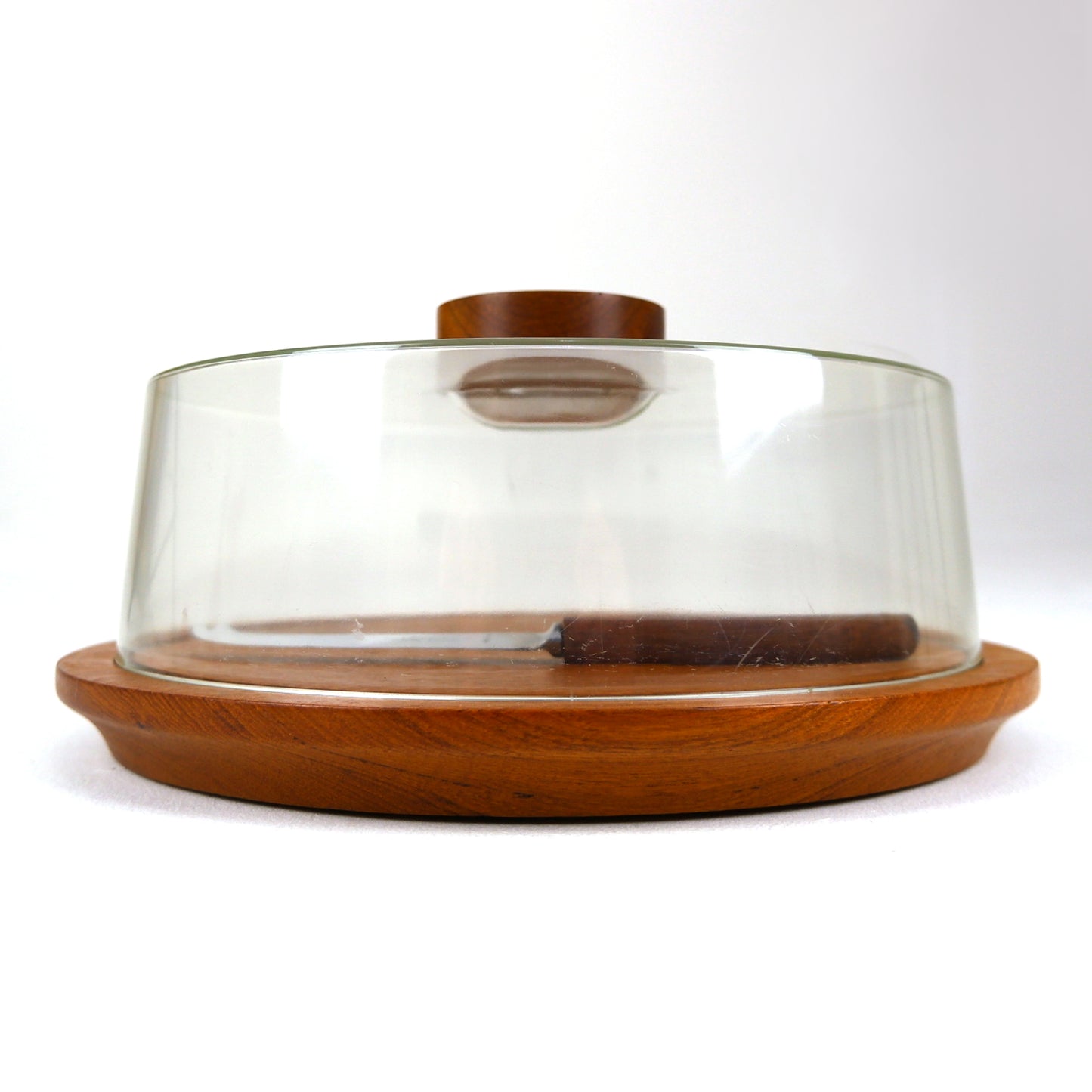 Modernist Cole & Mason Cheese Dome and Cheese Knife in Teak and Perspex - Mid Century Modern