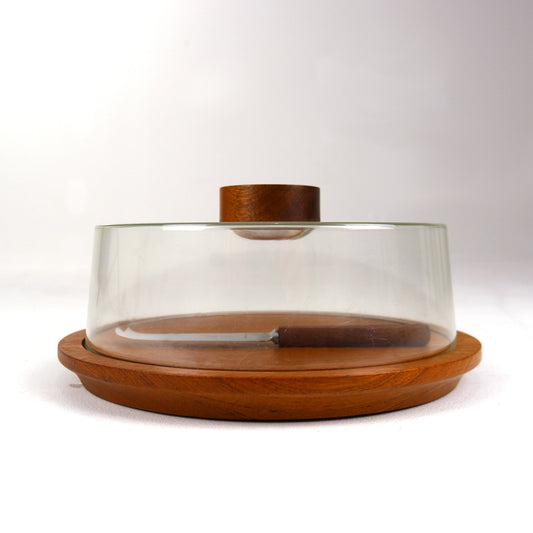 Modernist Cole & Mason Cheese Dome and Cheese Knife in Teak and Perspex - Mid Century Modern