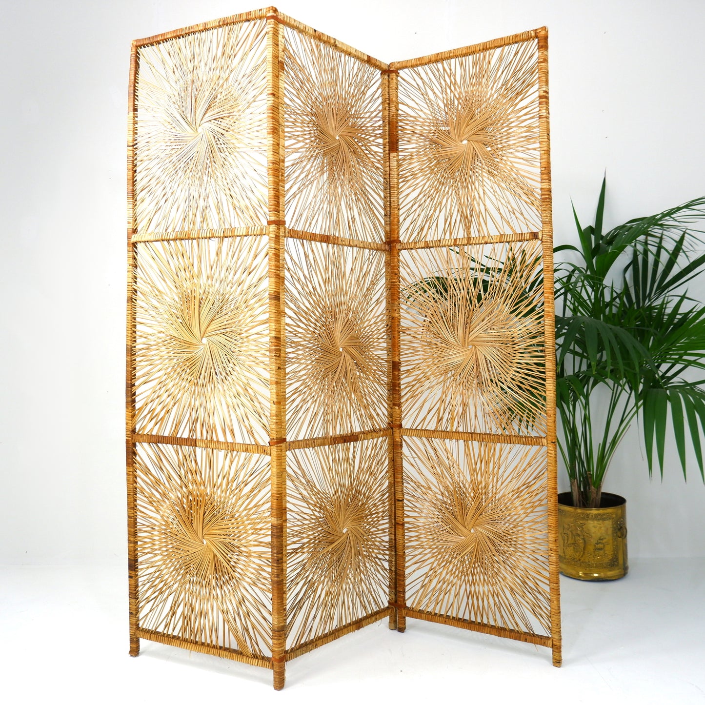 Pair of Mid Century Bamboo Wicker Room Divider Screens