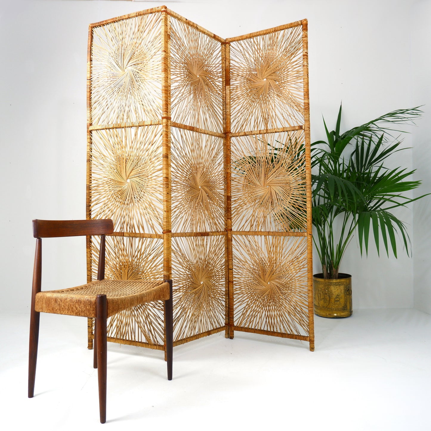 Pair of Mid Century Bamboo Wicker Room Divider Screens