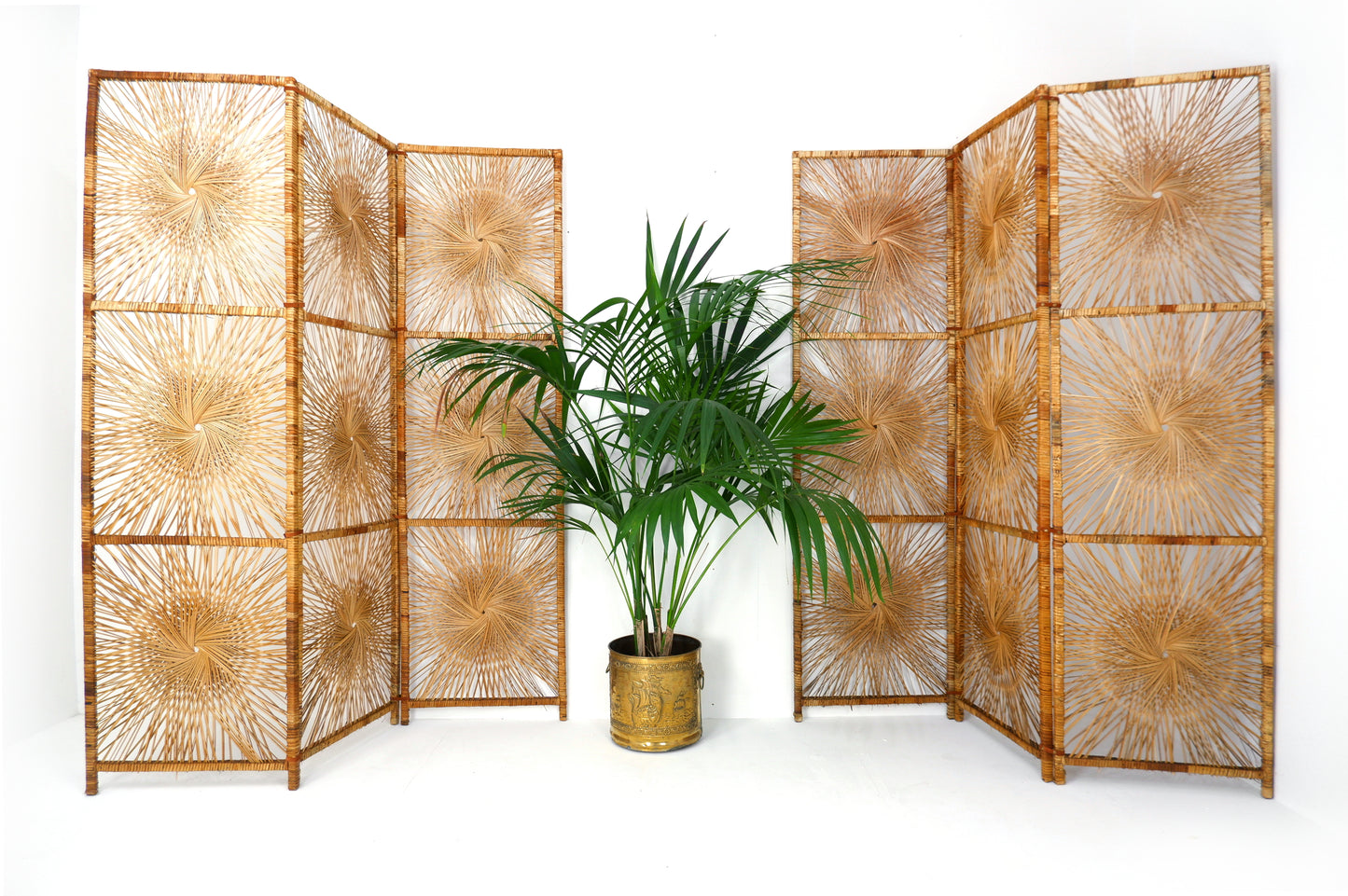 Pair of Mid Century Bamboo Wicker Room Divider Screens