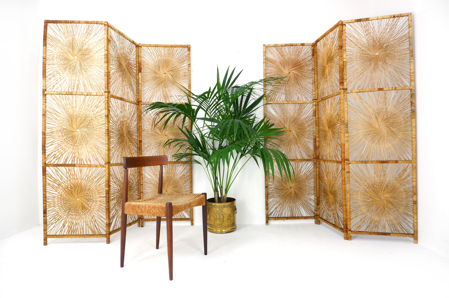 Pair of Mid Century Bamboo Wicker Room Divider Screens