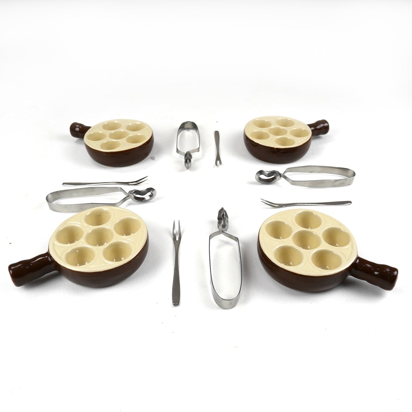 Vintage French EMILE HENRY Escargot Dishes with Snail Forks and Tongs - Mid Century Dining/Kitchen