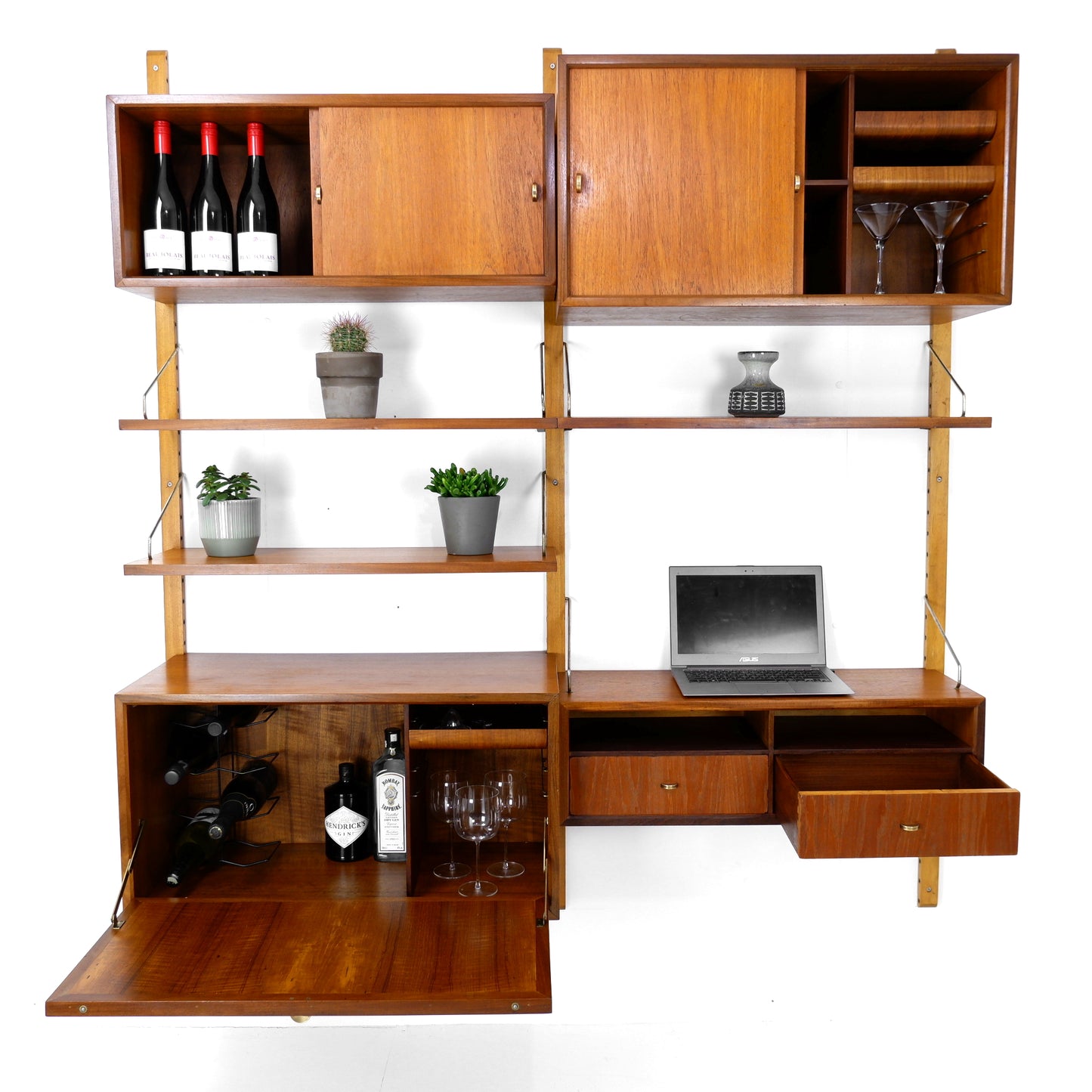 Danish Royal System Double Cocktail Cabinet & Desk Wall Unit by Poul Cadovius
