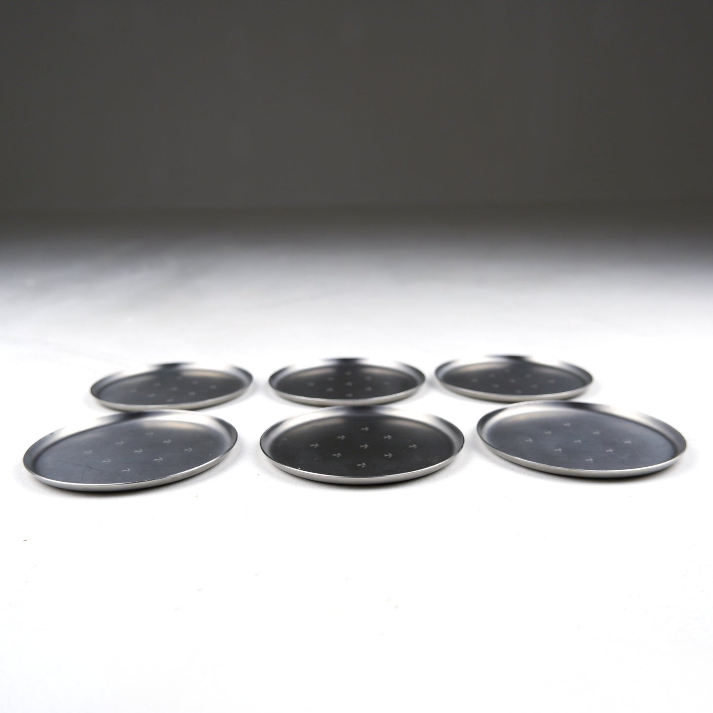 Mid Century L.R.I. Borrowdale Stainless Steel Drinks Coasters with etched Bird Design - Set of 6