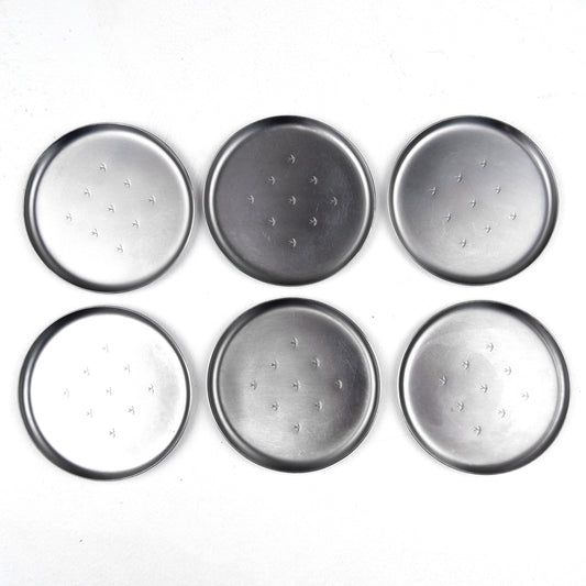 Mid Century L.R.I. Borrowdale Stainless Steel Drinks Coasters with etched Bird Design - Set of 6