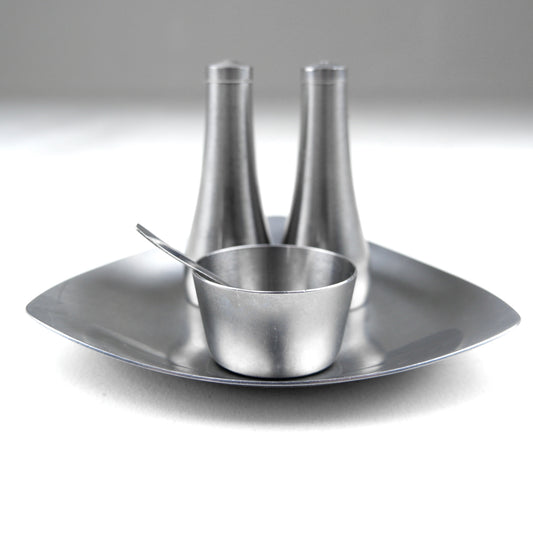 Mid Century Old Hall Cruet Set in Stainless Steel - Modernist