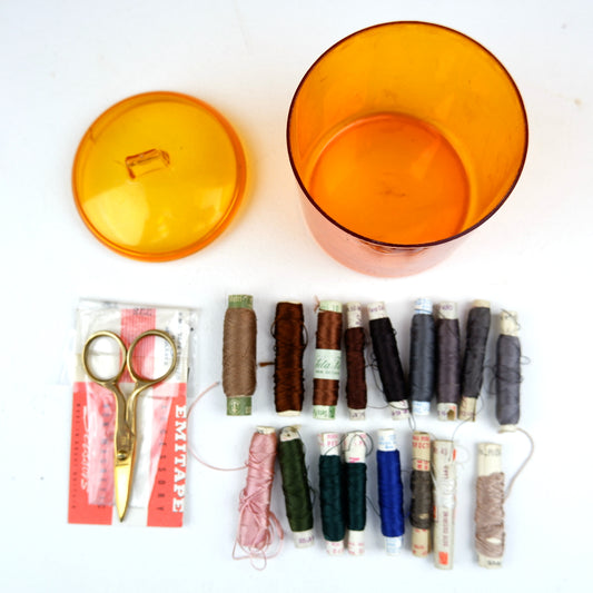Mid Century Sewing Box, Scissors and Cotton Reels