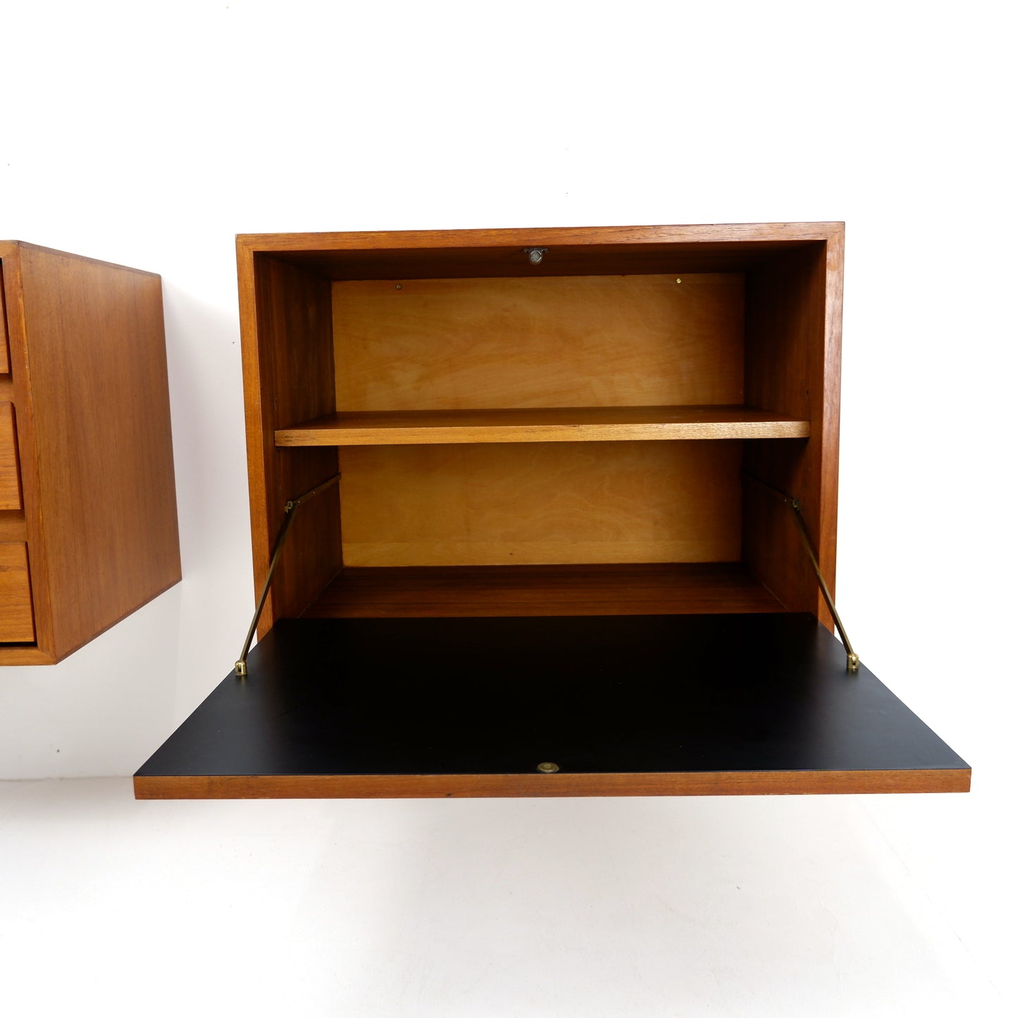 Mid Century Floating Teak Wall Units - Drinks Cabinet & Chest of Draws - Side board/Cutlery draw
