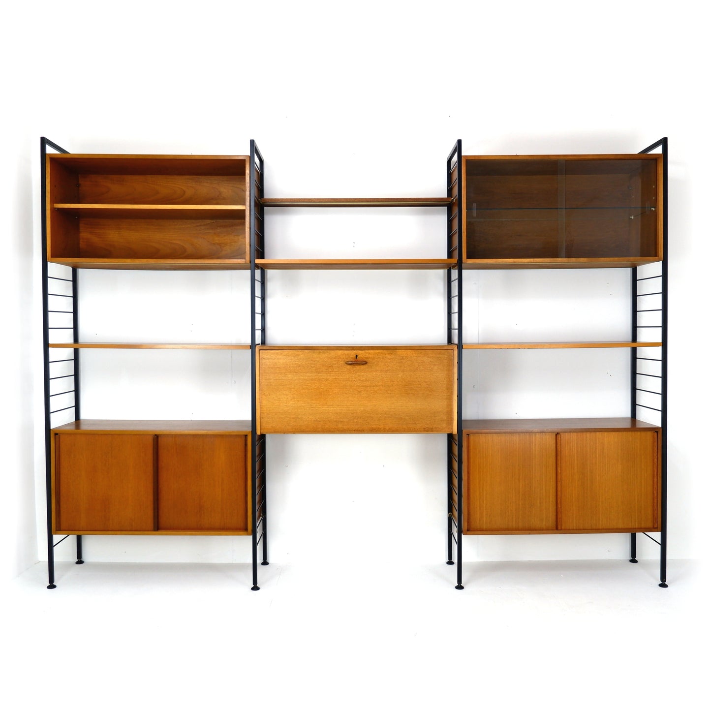 Ladderax Modular Teak Shelving System - 3 Bays - 1 Desk, 4 Cabinets and 4 Shelves - Staples - British Mid Century Icon