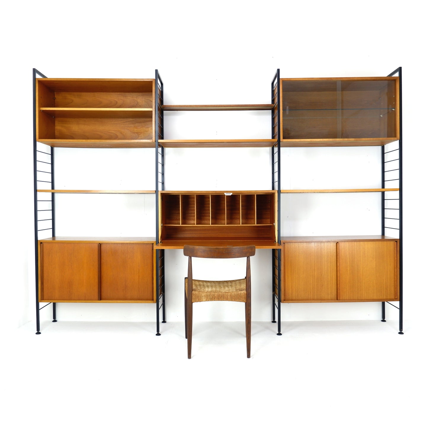 Ladderax Modular Teak Shelving System - 3 Bays - 1 Desk, 4 Cabinets and 4 Shelves - Staples - British Mid Century Icon