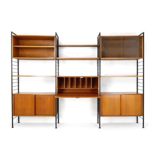 Ladderax Modular Teak Shelving System - 3 Bays - 1 Desk, 4 Cabinets and 4 Shelves - Staples - British Mid Century Icon