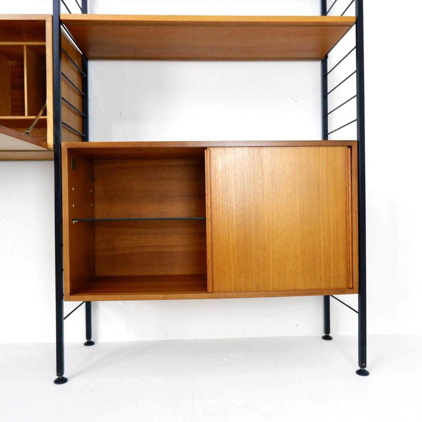 Ladderax Modular Teak Shelving System - 3 Bays - 1 Desk, 4 Cabinets and 4 Shelves - Staples - British Mid Century Icon