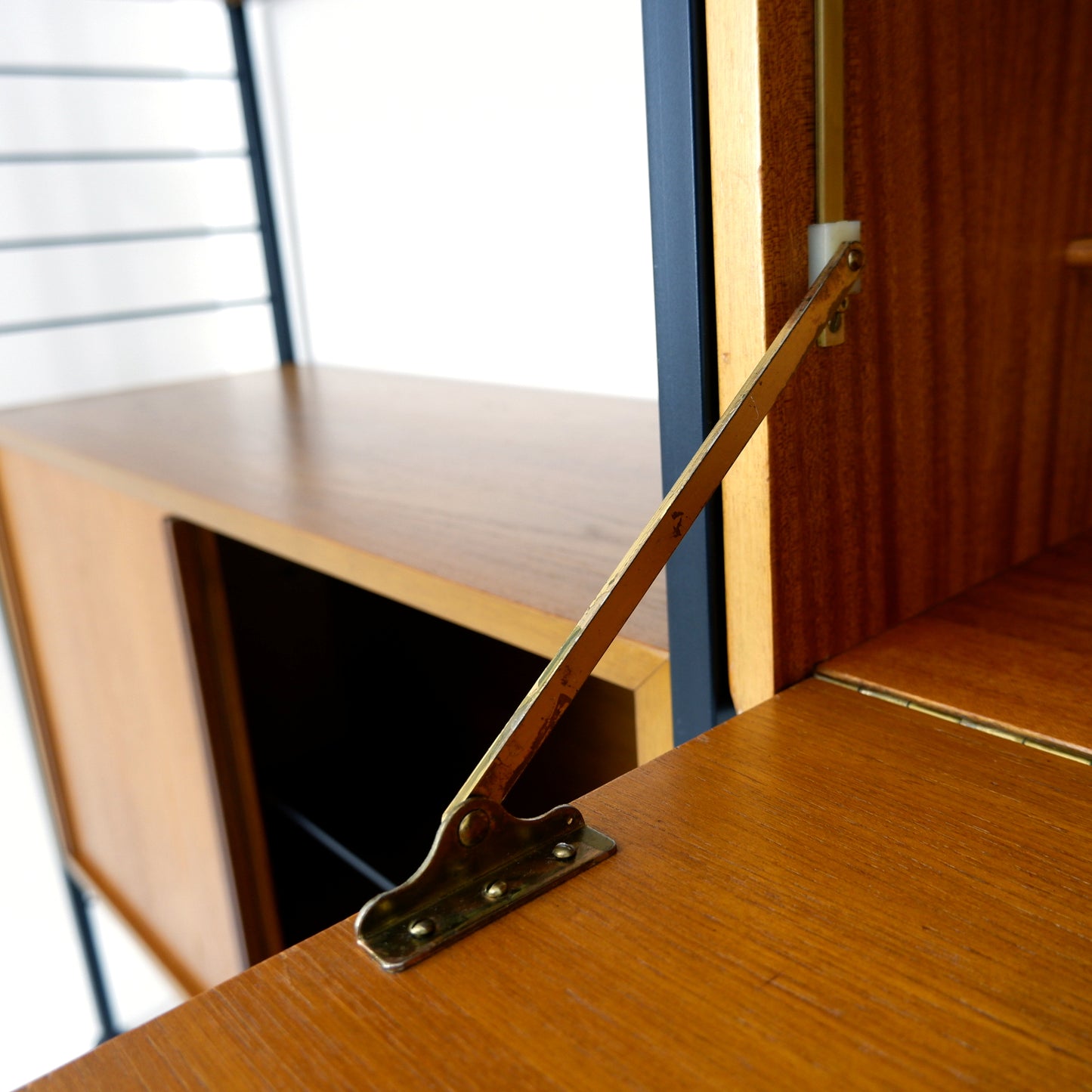 Ladderax Modular Teak Shelving System - 3 Bays - 1 Desk, 4 Cabinets and 4 Shelves - Staples - British Mid Century Icon