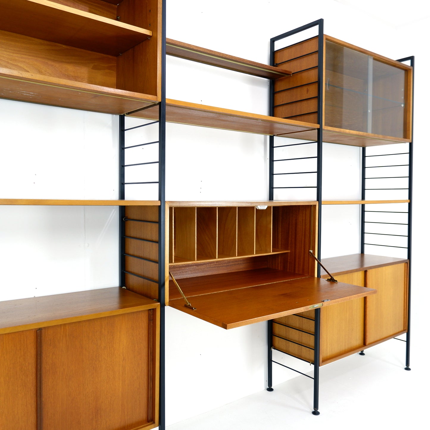 Ladderax Modular Teak Shelving System - 3 Bays - 1 Desk, 4 Cabinets and 4 Shelves - Staples - British Mid Century Icon