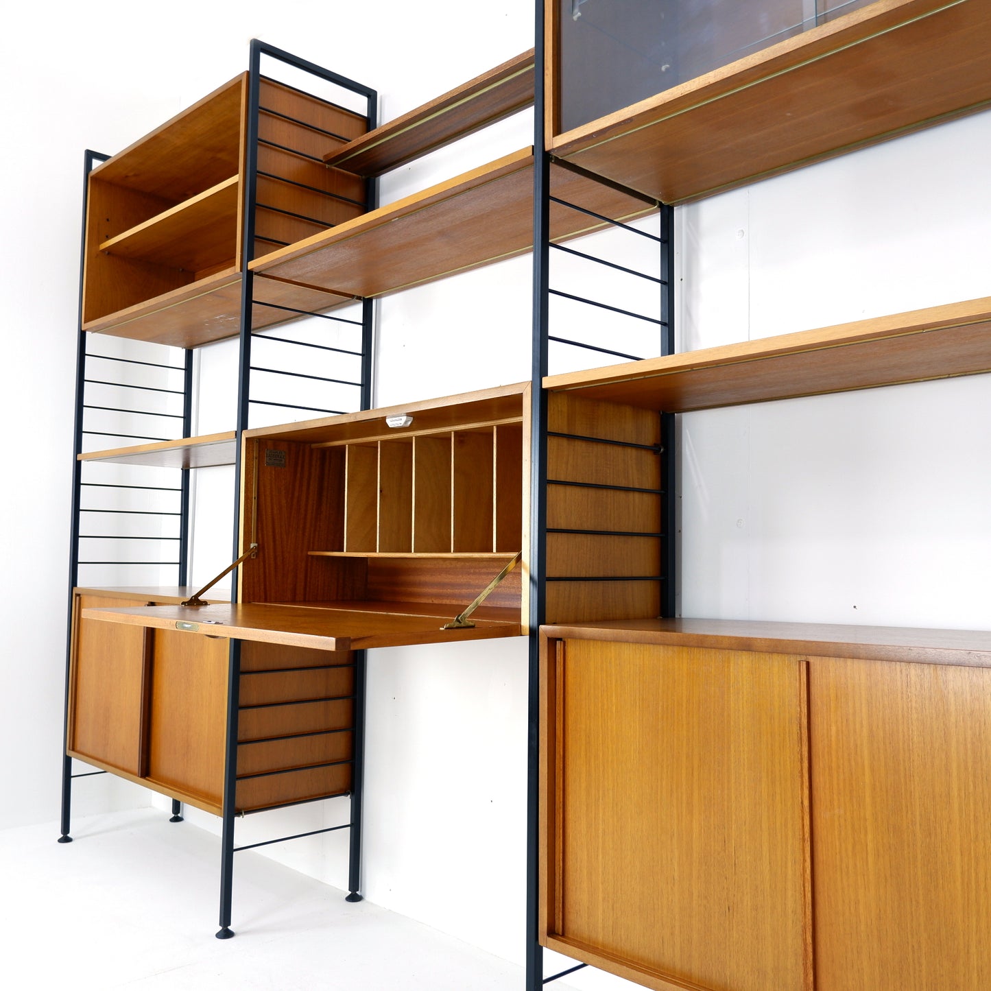 Ladderax Modular Teak Shelving System - 3 Bays - 1 Desk, 4 Cabinets and 4 Shelves - Staples - British Mid Century Icon