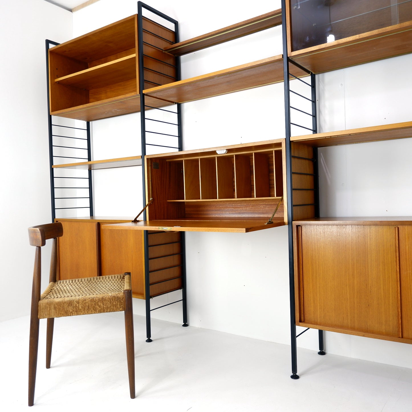 Ladderax Modular Teak Shelving System - 3 Bays - 1 Desk, 4 Cabinets and 4 Shelves - Staples - British Mid Century Icon