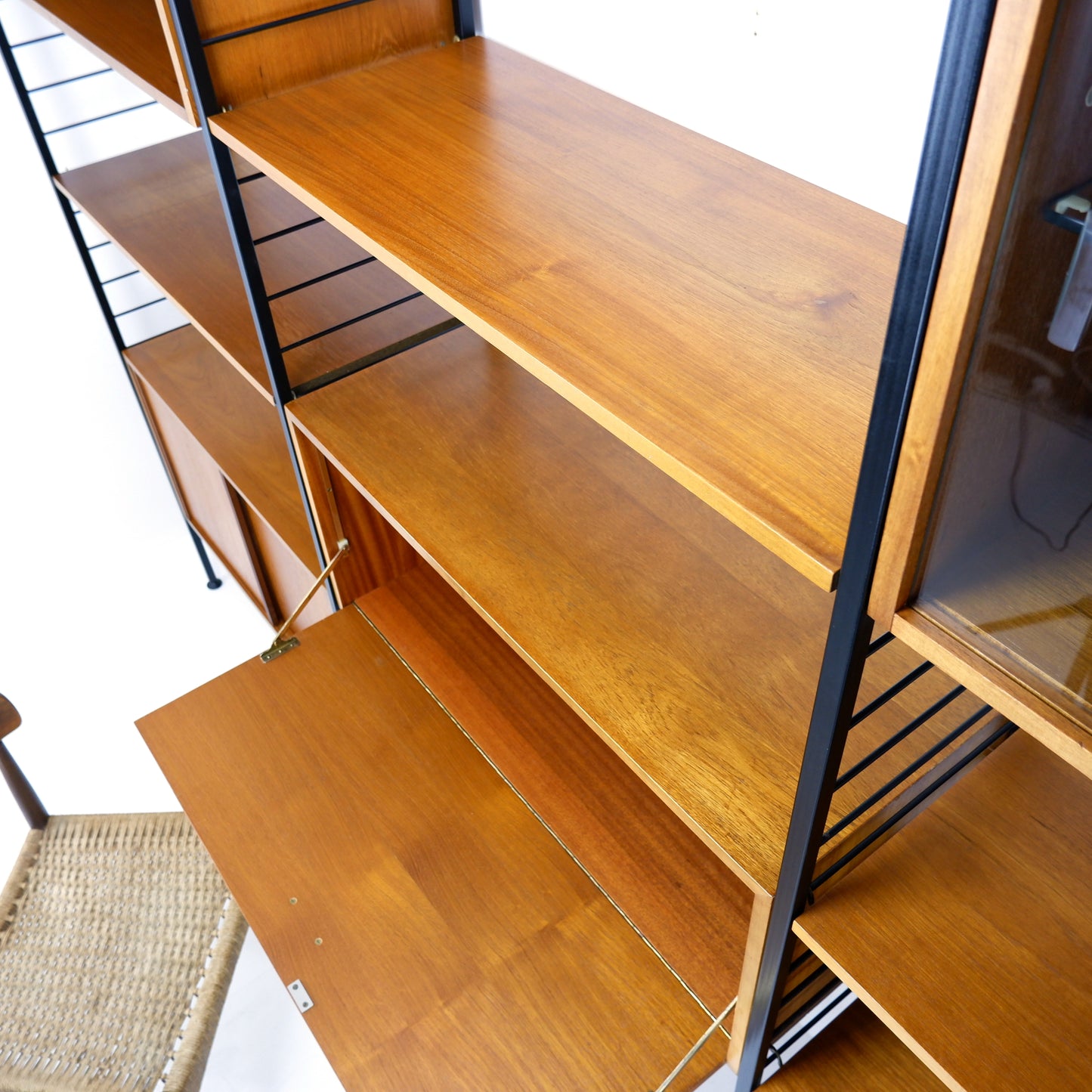 Ladderax Modular Teak Shelving System - 3 Bays - 1 Desk, 4 Cabinets and 4 Shelves - Staples - British Mid Century Icon