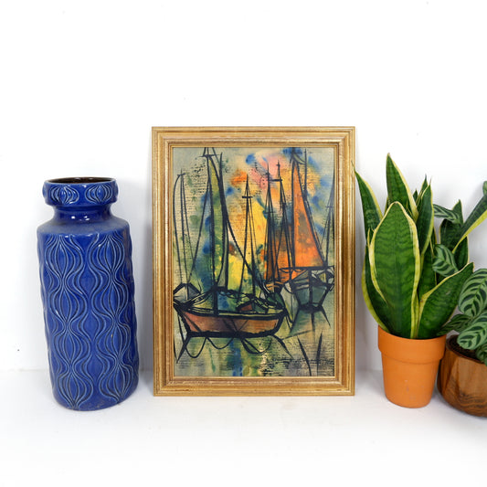 Framed Mid Century Print - Resting Boats by Heino Breilmann