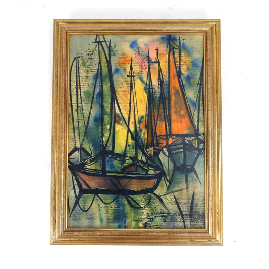 Framed Mid Century Print - Resting Boats by Heino Breilmann