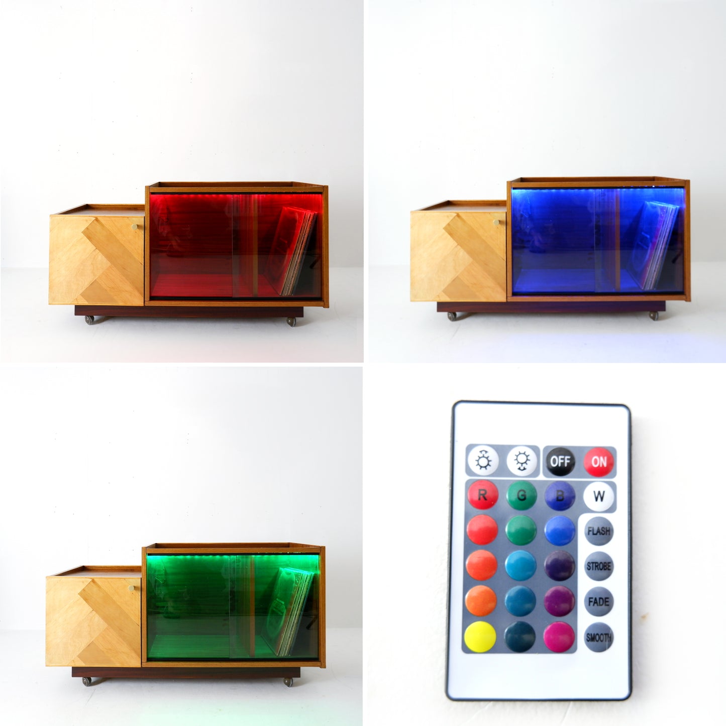 Vintage Teak Record Cabinet with Colour Change Lights! HiFi/Media Unit TV Stand