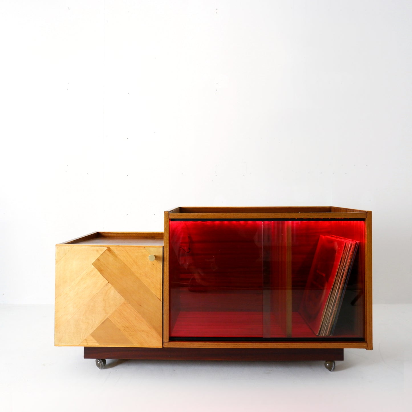 Vintage Teak Record Cabinet with Colour Change Lights! HiFi/Media Unit TV Stand