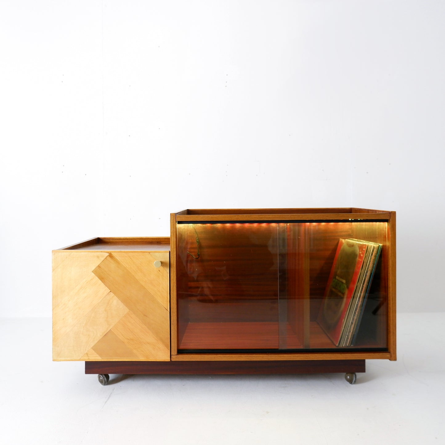 Vintage Teak Record Cabinet with Colour Change Lights! HiFi/Media Unit TV Stand