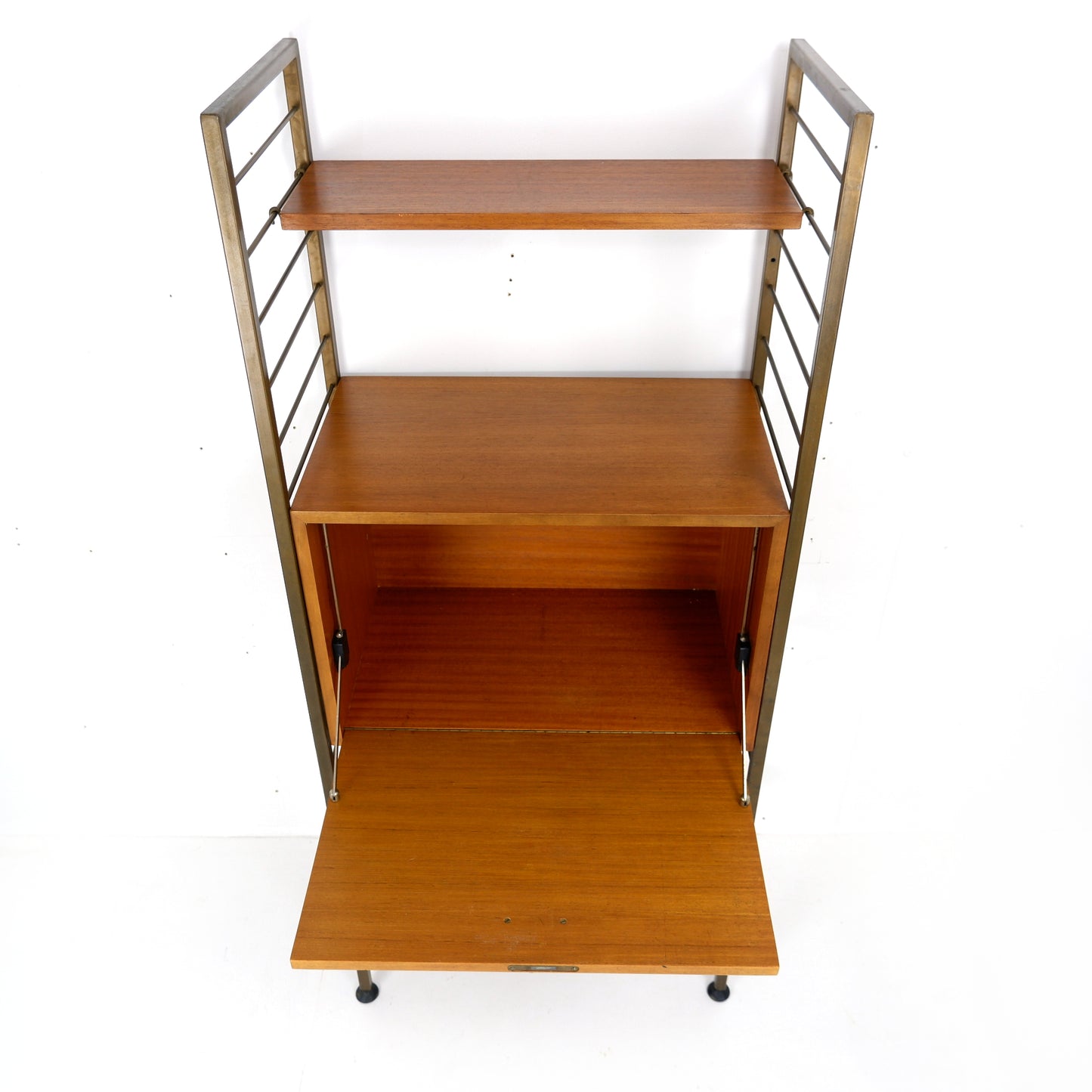 Ladderax Desk/Drinks Cabinet with Shelves - Mid Century Teak Modular Ladder Wall Unit Shelving