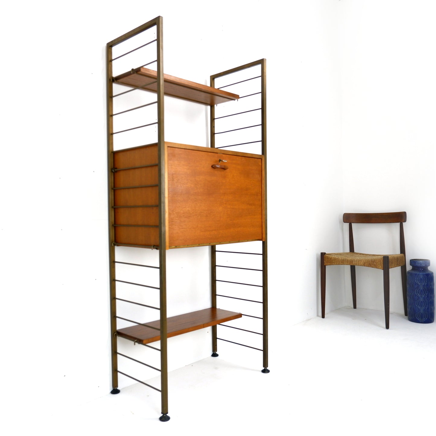 Ladderax Desk/Drinks Cabinet with Shelves - Mid Century Teak Modular Ladder Wall Unit Shelving