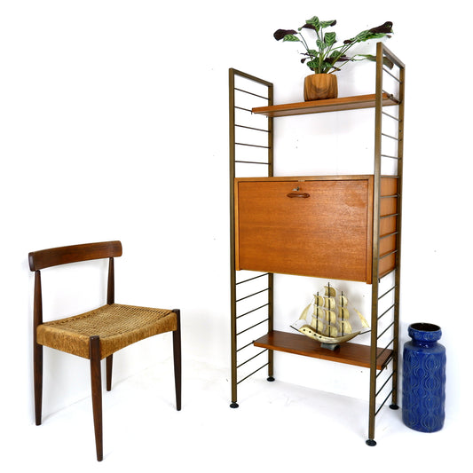 Ladderax Desk/Drinks Cabinet with Shelves - Mid Century Teak Modular Ladder Wall Unit Shelving