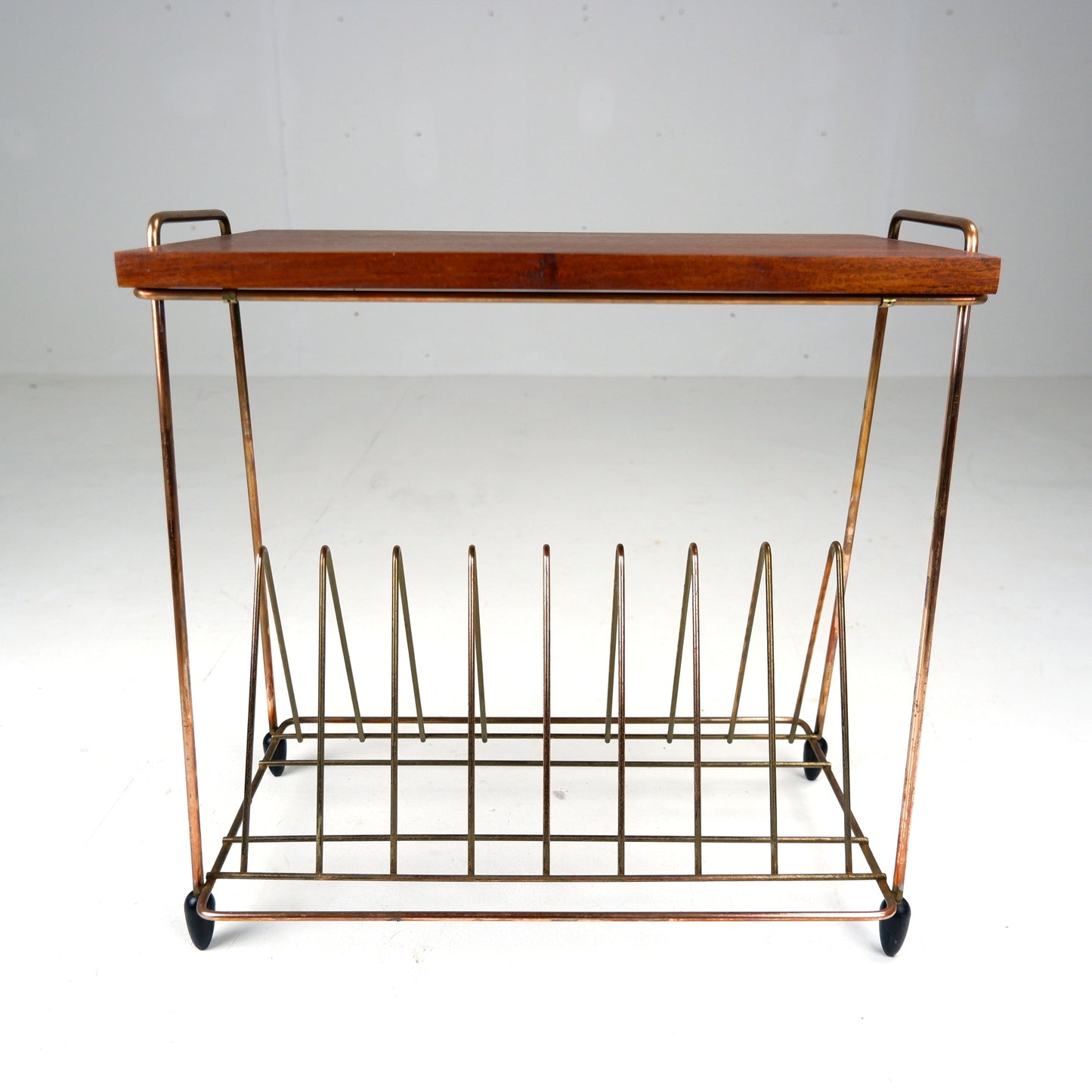 Atomic Style Magazine Rack / Vinyl Storage in Copper and Rosewood - Mid Century