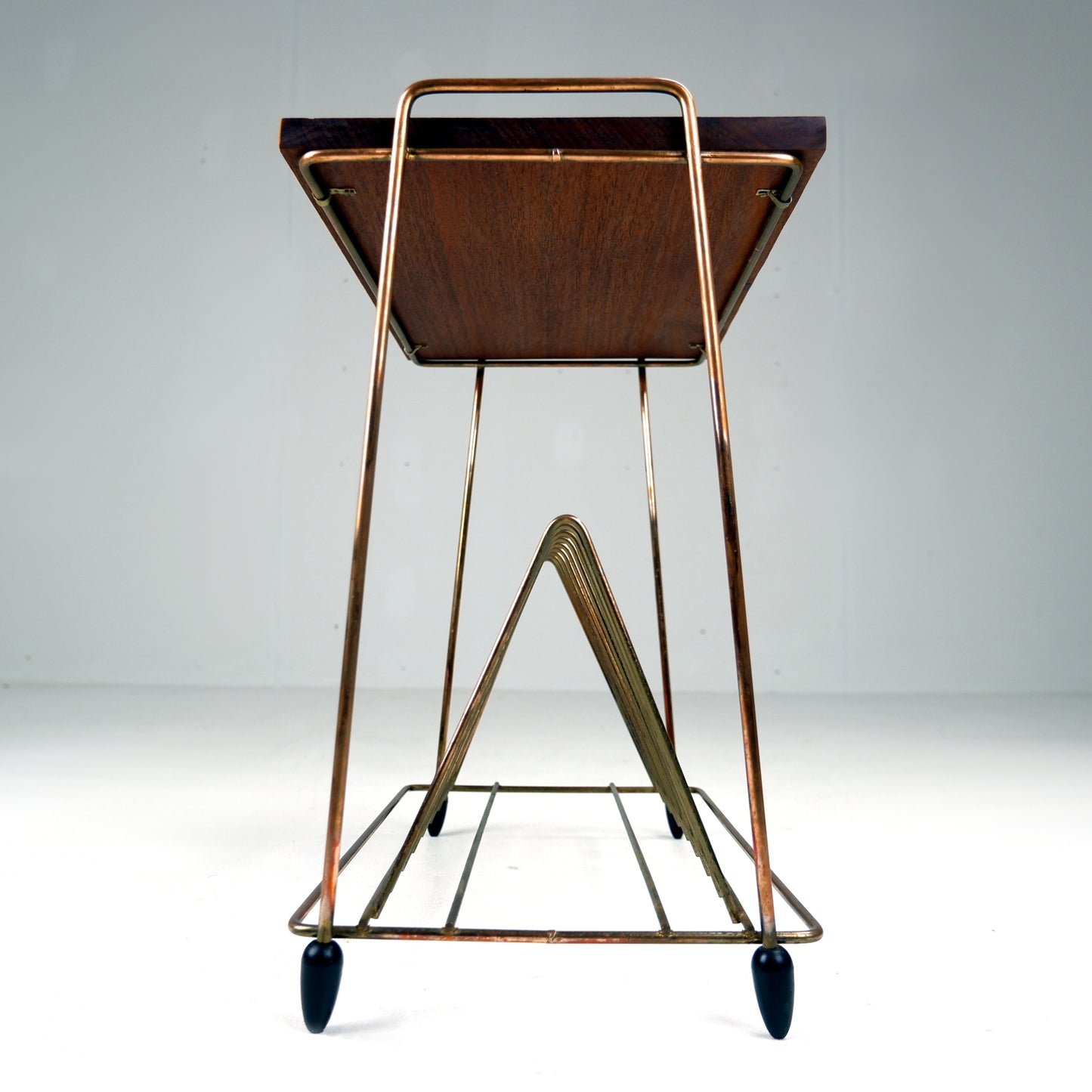 Atomic Style Magazine Rack / Vinyl Storage in Copper and Rosewood - Mid Century