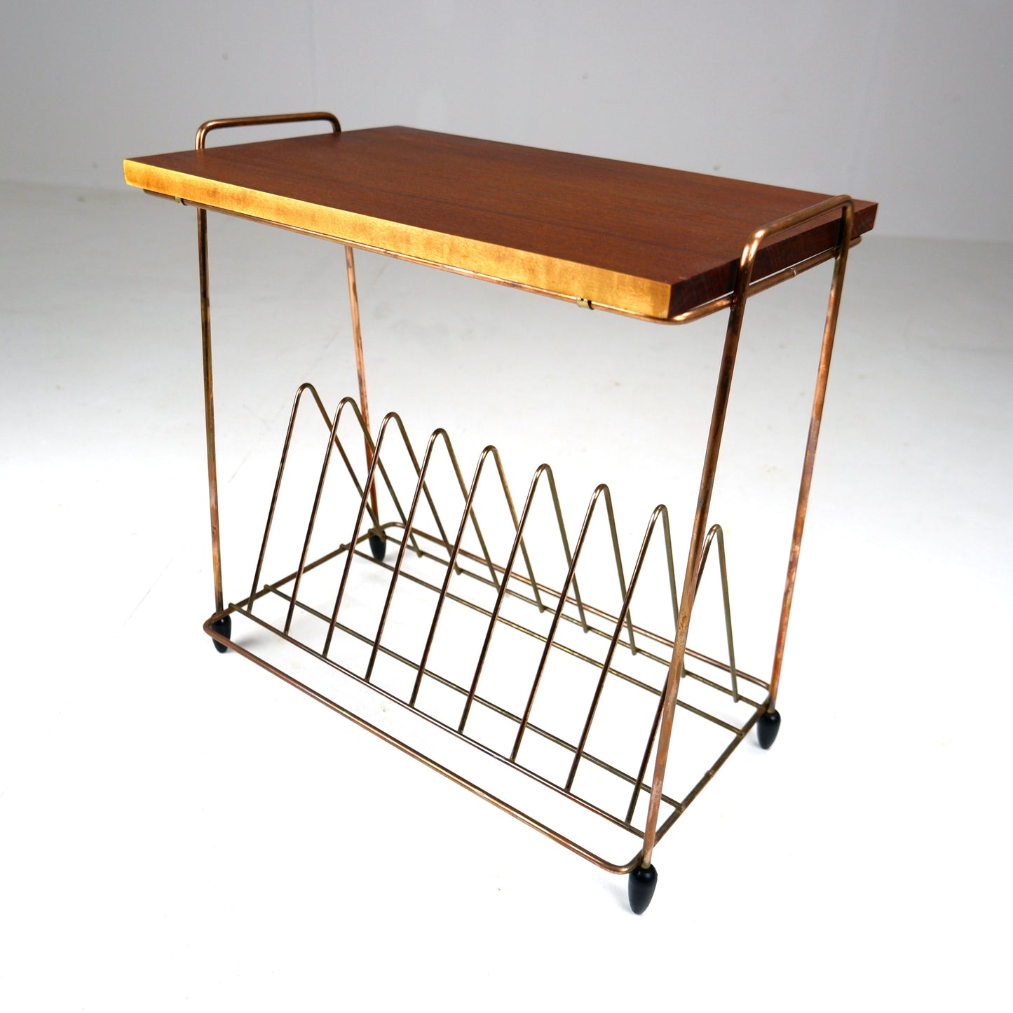 Atomic Style Magazine Rack / Vinyl Storage in Copper and Rosewood - Mid Century