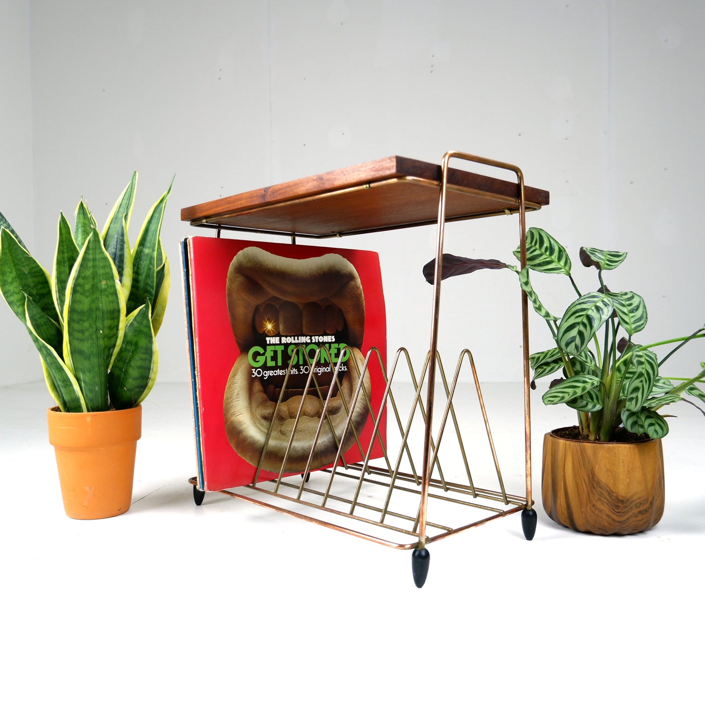 Atomic Style Magazine Rack / Vinyl Storage in Copper and Rosewood - Mid Century