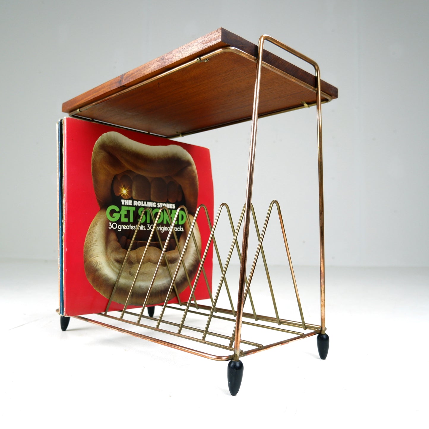 Atomic Style Magazine Rack / Vinyl Storage in Copper and Rosewood - Mid Century