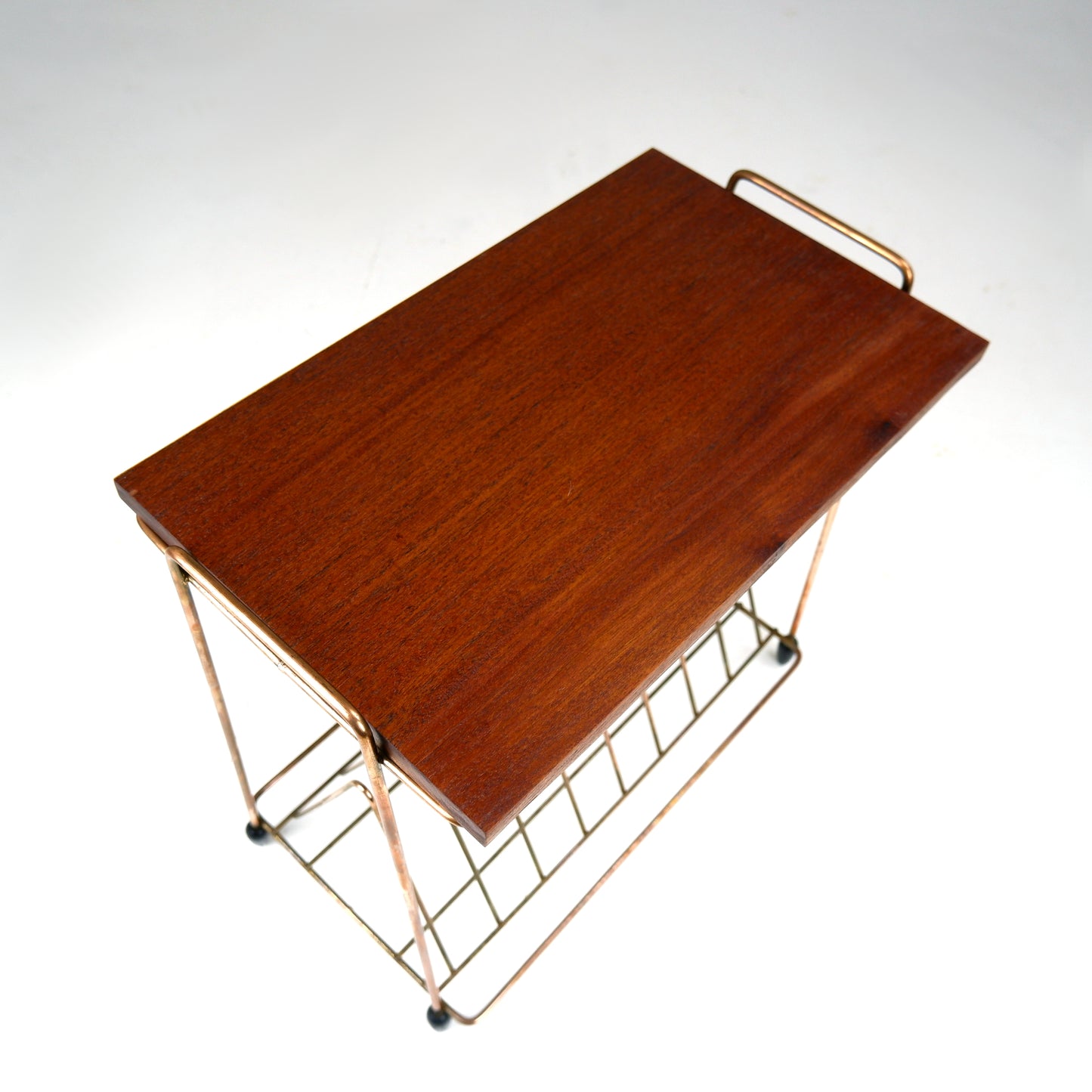 Atomic Style Magazine Rack / Vinyl Storage in Copper and Rosewood - Mid Century