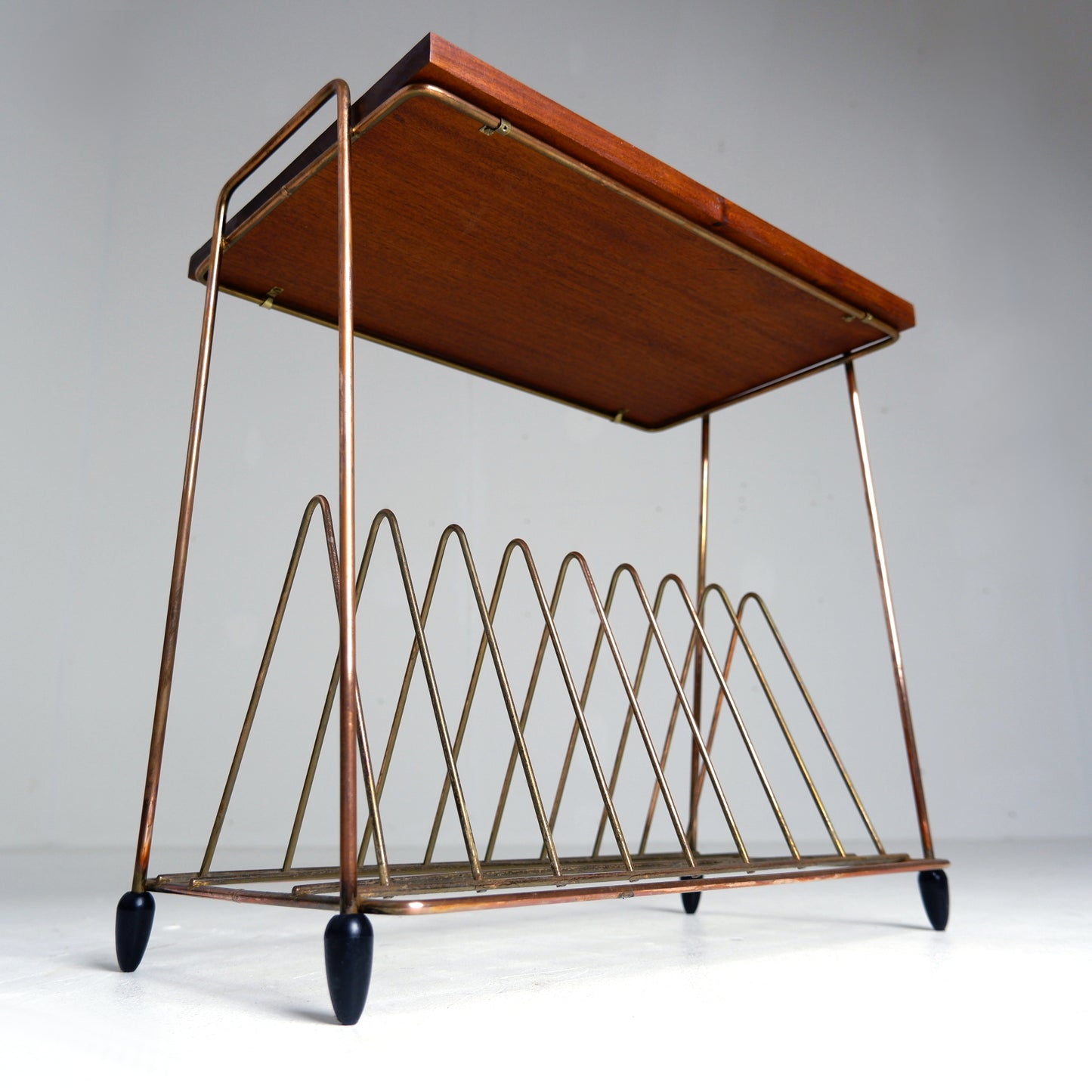 Atomic Style Magazine Rack / Vinyl Storage in Copper and Rosewood - Mid Century