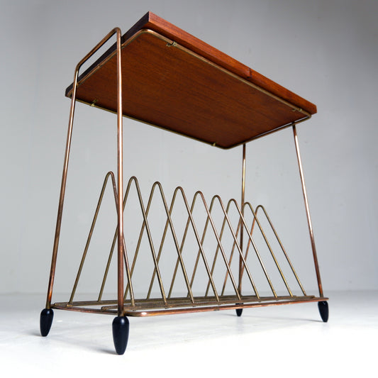 Atomic Style Magazine Rack / Vinyl Storage in Copper and Rosewood - Mid Century