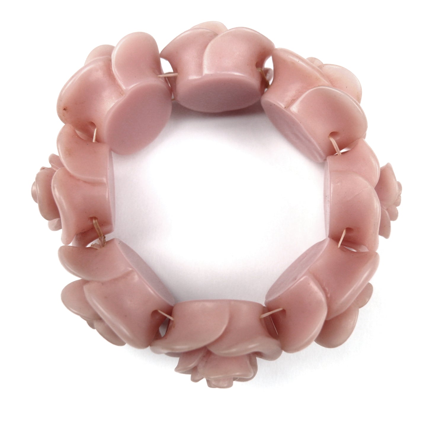 Vintage 1980's Pink Roses Resin Chunky Stretch Bracelet / Bangle