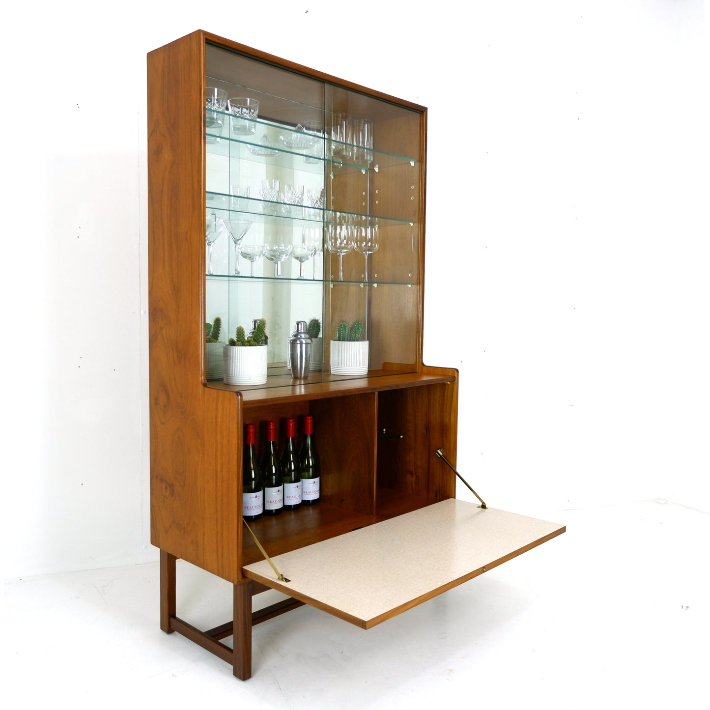 Turnidge of London Mirrored Cocktail/Drinks Cabinet in Teak and Glass - Mid Century Modern