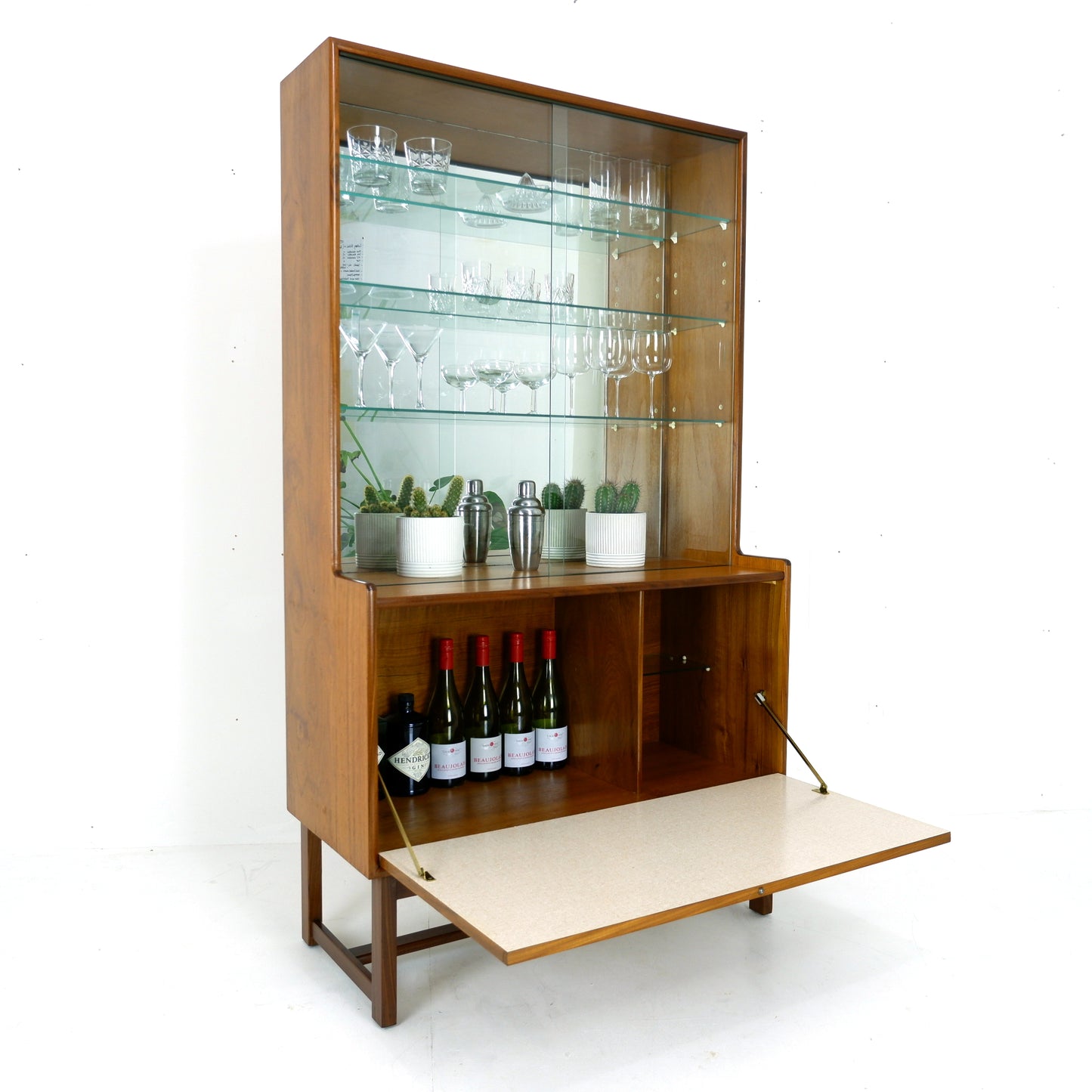 Turnidge of London Mirrored Cocktail/Drinks Cabinet in Teak and Glass - Mid Century Modern