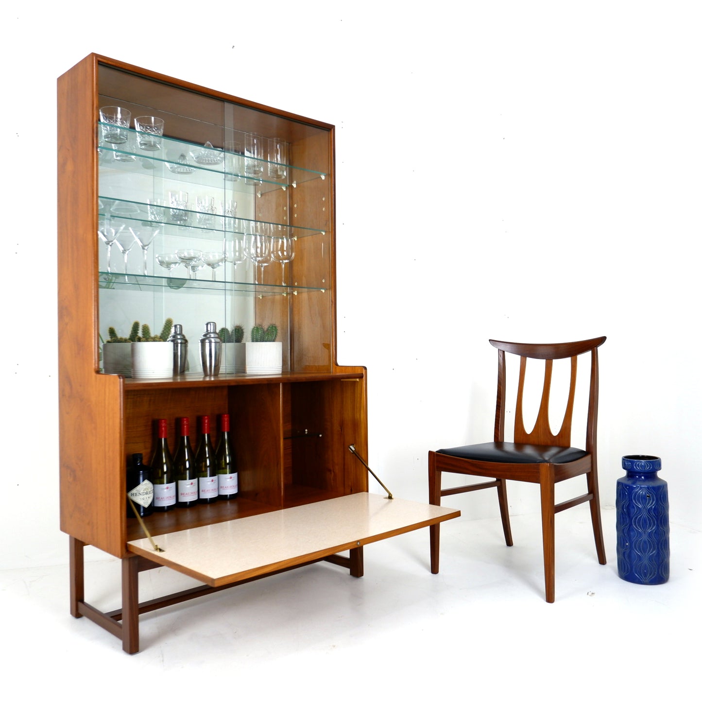 Turnidge of London Mirrored Cocktail/Drinks Cabinet in Teak and Glass - Mid Century Modern