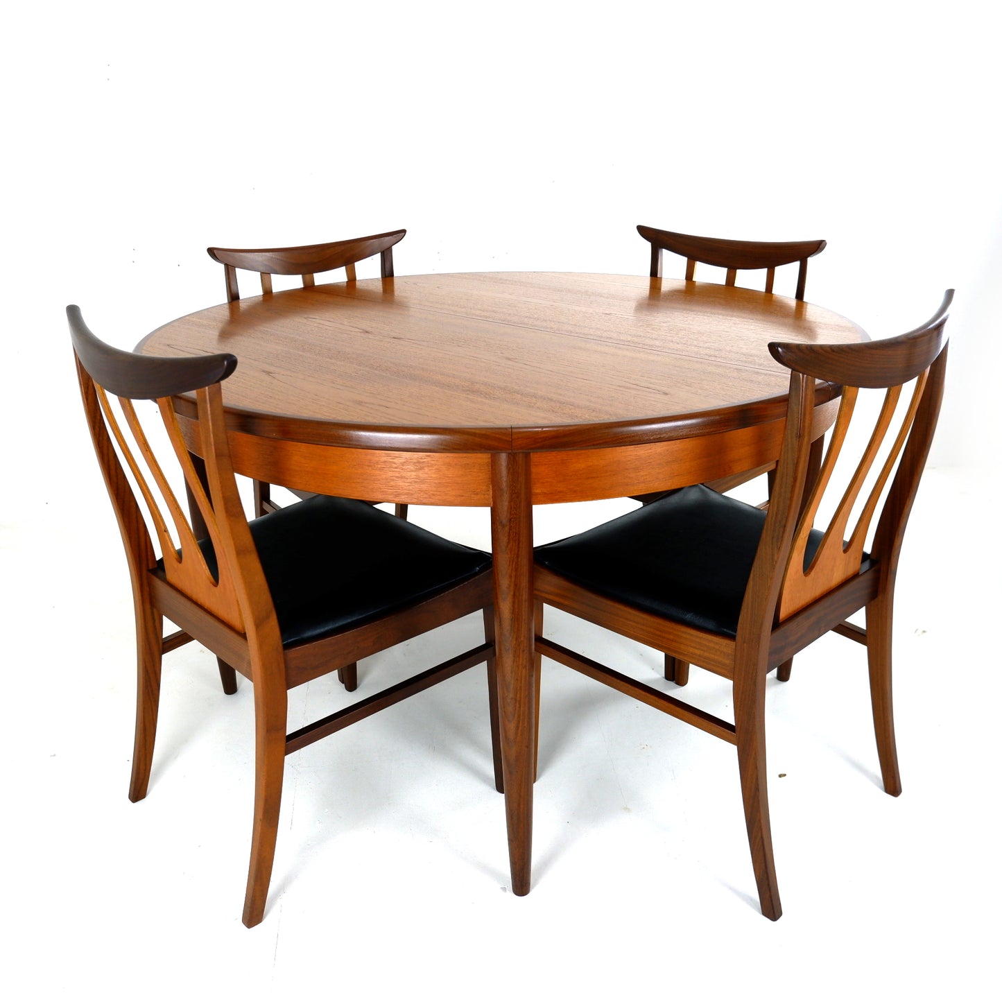 Mid Century G PLAN Brasilia Teak Dining Table and 4 Dining Chairs - Extendable Round/Oval