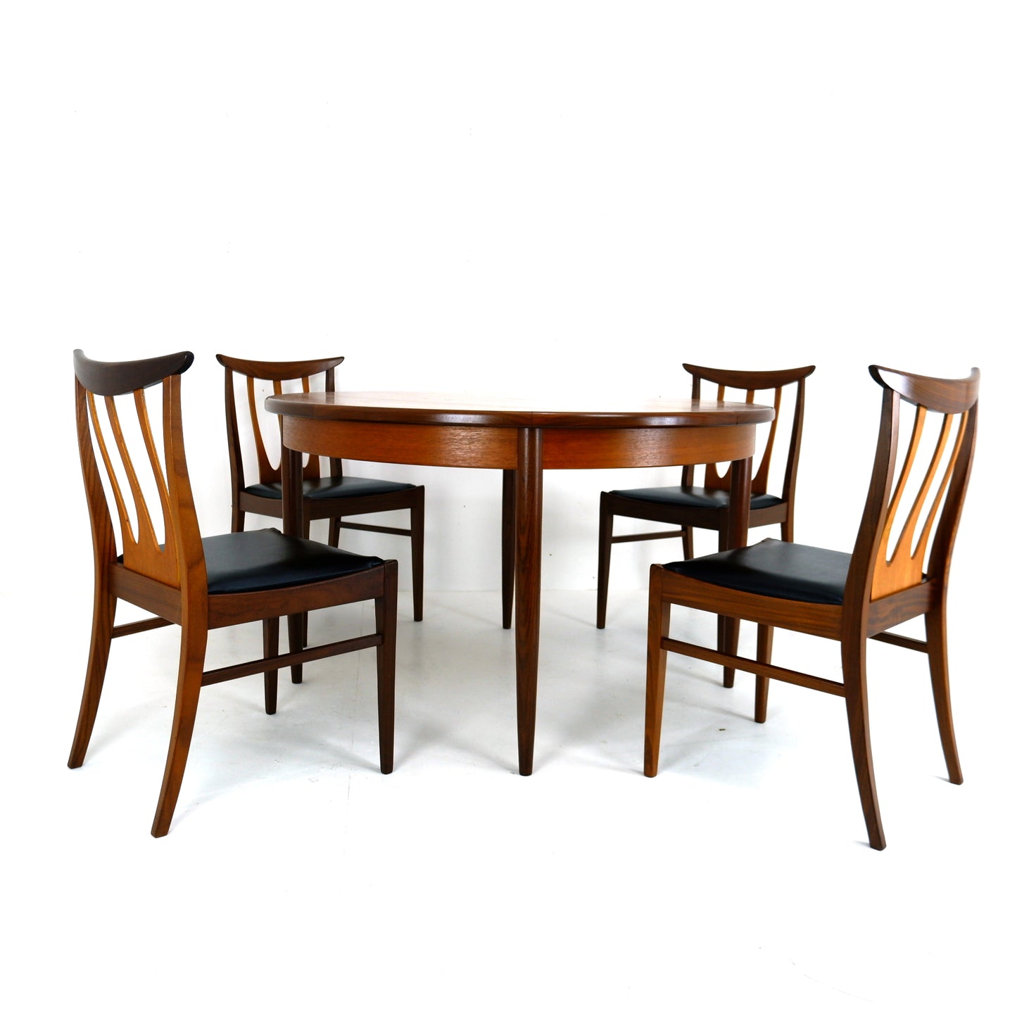 Mid Century G PLAN Brasilia Teak Dining Table and 4 Dining Chairs - Extendable Round/Oval