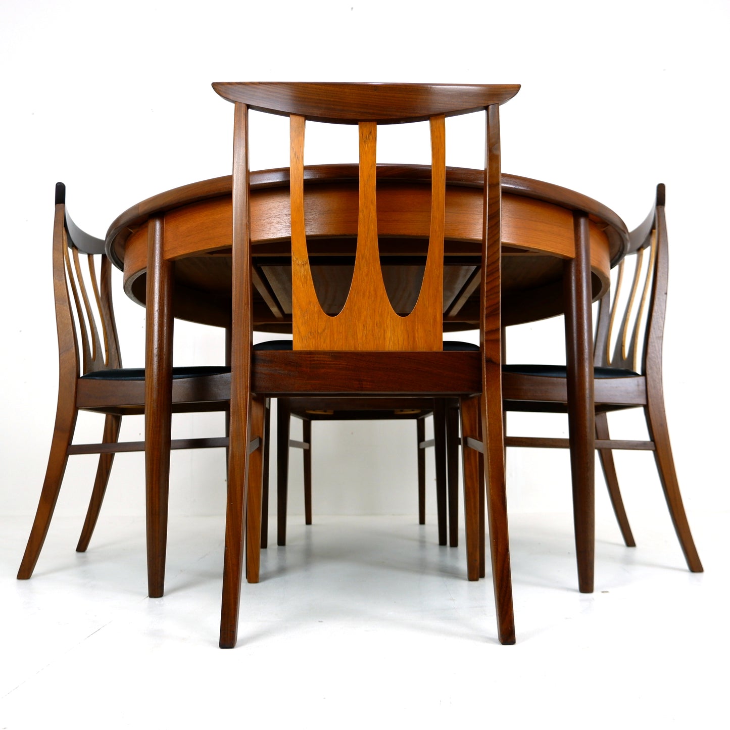 Mid Century G PLAN Brasilia Teak Dining Table and 4 Dining Chairs - Extendable Round/Oval